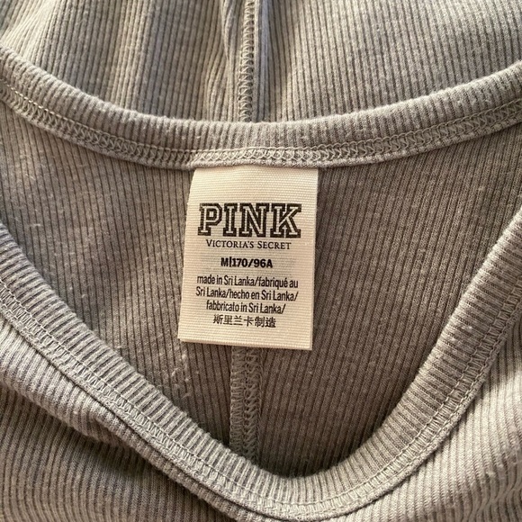 PINK GRAY FITTED RIBBED TEESHIRT WITH LETTUCE HEM SIZE MEDIUM - Picture 2 of 3